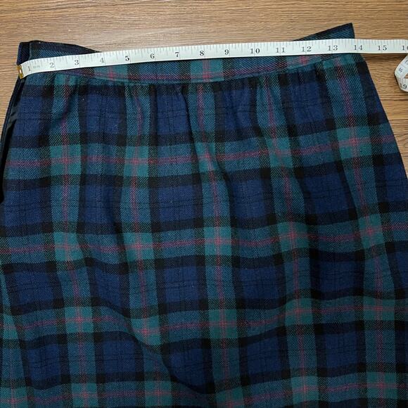 80’s Vintage Pendleton Pink Navy Blue Green Preppy Plaid Faux Wrap Wool Skirt 6 - Picture 7 of 11